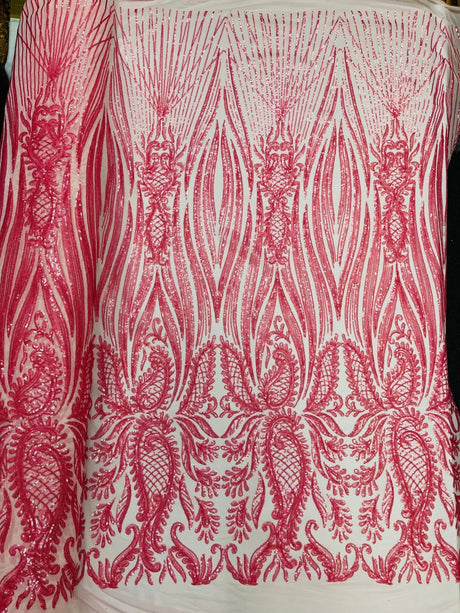Paisley Sequin Design 4 Way Stretch Mesh Fabric - Nude Paisley Embroidered Iridescent Sequins, 48-50" Width, 36" Length (1 Yard)