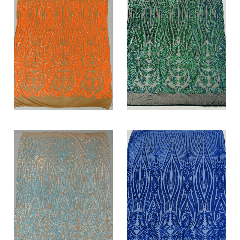 Paisley Sequin Design 4 Way Stretch Mesh Fabric - Nude Paisley Embroidered Iridescent Sequins, 48-50" Width, 36" Length (1 Yard)