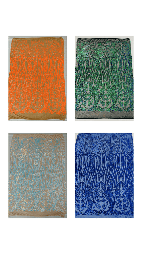 Paisley Sequin Design 4 Way Stretch Mesh Fabric - Nude Paisley Embroidered Iridescent Sequins, 48-50" Width, 36" Length (1 Yard)