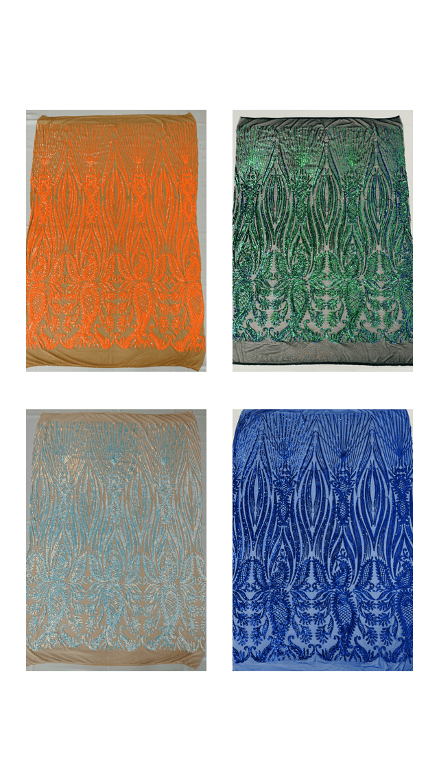 Paisley Sequin Design 4 Way Stretch Mesh Fabric - Nude Paisley Embroidered Iridescent Sequins, 48-50" Width, 36" Length (1 Yard)