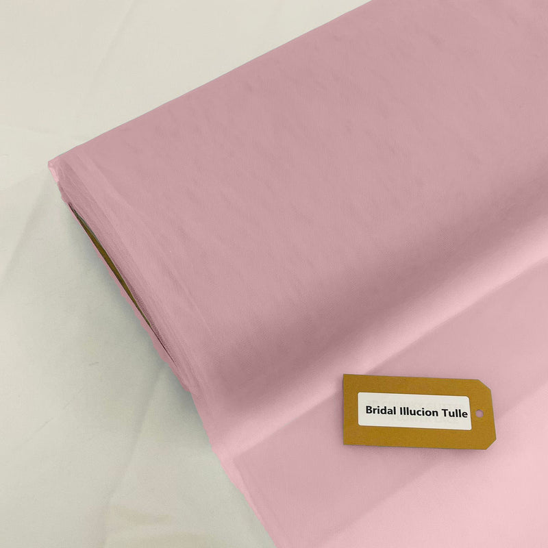 Pale Rose Bridal Illusion Polyester Tulle Fabric - Pale Rose, Sheer, 108" Width (1 Roll)