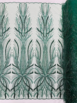 Palm Beaded Damask Design Beaded Lace Fabric - Damask Pattern With Palm Motifs, Beaded Embellishment, Sold By The Yard (1 Yard)