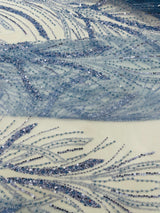 Palm Beaded Damask Design Beaded Lace Fabric - Damask Pattern With Palm Motifs, Beaded Embellishment, Sold By The Yard (1 Yard)