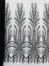 Palm Beaded Damask Design Beaded Lace Fabric - Damask Pattern With Palm Motifs, Beaded Embellishment, Sold By The Yard (1 Yard)