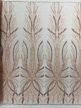 Palm Beaded Damask Design Beaded Lace Fabric - Damask Pattern With Palm Motifs, Beaded Embellishment, Sold By The Yard (1 Yard)