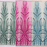 Palm Beaded Damask Design Beaded Lace Fabric - Damask Pattern With Palm Motifs, Beaded Embellishment, Sold By The Yard (1 Yard)