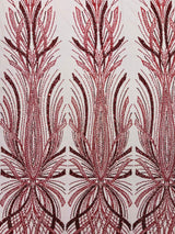 Palm Beaded Damask Design Beaded Lace Fabric - Damask Pattern With Palm Motifs, Beaded Embellishment, Sold By The Yard (1 Yard)