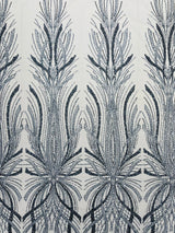 Palm Beaded Damask Design Beaded Lace Fabric - Damask Pattern With Palm Motifs, Beaded Embellishment, Sold By The Yard (1 Yard)