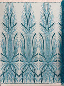 Palm Beaded Damask Design Beaded Lace Fabric - Damask Pattern With Palm Motifs, Beaded Embellishment, Sold By The Yard (1 Yard)