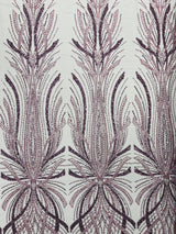 Palm Beaded Damask Design Beaded Lace Fabric - Damask Pattern With Palm Motifs, Beaded Embellishment, Sold By The Yard (1 Yard)