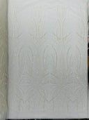 Palm Beaded Damask Design Beaded Lace Fabric - Damask Pattern With Palm Motifs, Beaded Embellishment, Sold By The Yard (1 Yard)