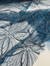Palm Beaded Damask Design Beaded Lace Fabric - Damask Pattern With Palm Motifs, Beaded Embellishment, Sold By The Yard (1 Yard)