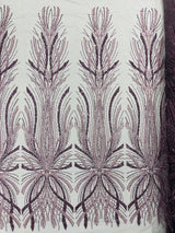 Palm Beaded Damask Design Beaded Lace Fabric - Damask Pattern With Palm Motifs, Beaded Embellishment, Sold By The Yard (1 Yard)