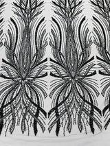 Palm Beaded Damask Design Beaded Lace Fabric - Damask Pattern With Palm Motifs, Beaded Embellishment, Sold By The Yard (1 Yard)