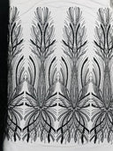 Palm Beaded Damask Design Beaded Lace Fabric - Damask Pattern With Palm Motifs, Beaded Embellishment, Sold By The Yard (1 Yard)