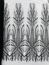Palm Beaded Damask Design Beaded Lace Fabric - Damask Pattern With Palm Motifs, Beaded Embellishment, Sold By The Yard (1 Yard)