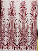 Palm Beaded Damask Design Beaded Lace Fabric - Damask Pattern With Palm Motifs, Beaded Embellishment, Sold By The Yard (1 Yard)