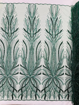 Palm Beaded Damask Design Beaded Lace Fabric - Damask Pattern With Palm Motifs, Beaded Embellishment, Sold By The Yard (1 Yard)