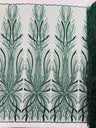 Palm Beaded Damask Design Beaded Lace Fabric - Damask Pattern With Palm Motifs, Beaded Embellishment, Sold By The Yard (1 Yard)