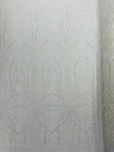 Palm Beaded Damask Design Beaded Lace Fabric - Damask Pattern With Palm Motifs, Beaded Embellishment, Sold By The Yard (1 Yard)