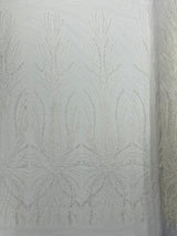 Palm Beaded Damask Design Beaded Lace Fabric - Damask Pattern With Palm Motifs, Beaded Embellishment, Sold By The Yard (1 Yard)