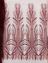 Palm Beaded Damask Design Beaded Lace Fabric - Damask Pattern With Palm Motifs, Beaded Embellishment, Sold By The Yard (1 Yard)