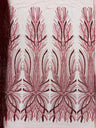 Palm Beaded Damask Design Beaded Lace Fabric - Damask Pattern With Palm Motifs, Beaded Embellishment, Sold By The Yard (1 Yard)