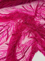 Palm Beaded Damask Design Beaded Lace Fabric - Damask Pattern With Palm Motifs, Beaded Embellishment, Sold By The Yard (1 Yard)