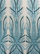 Palm Beaded Damask Design Beaded Lace Fabric - Damask Pattern With Palm Motifs, Beaded Embellishment, Sold By The Yard (1 Yard)