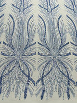 Palm Beaded Damask Design Beaded Lace Fabric - Damask Pattern With Palm Motifs, Beaded Embellishment, Sold By The Yard (1 Yard)