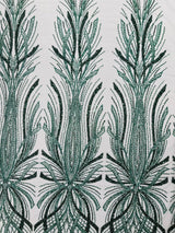 Palm Beaded Damask Design Beaded Lace Fabric - Damask Pattern With Palm Motifs, Beaded Embellishment, Sold By The Yard (1 Yard)