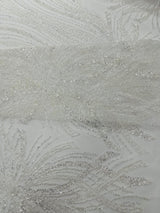 Palm Beaded Damask Design Beaded Lace Fabric - Damask Pattern With Palm Motifs, Beaded Embellishment, Sold By The Yard (1 Yard)