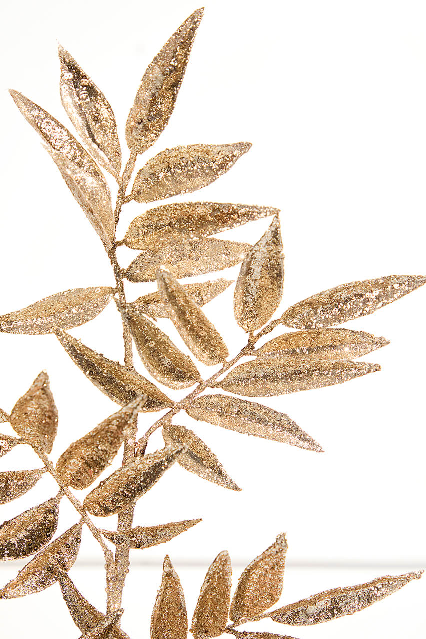 31.5" Glitter Leaf Spray - Champagne