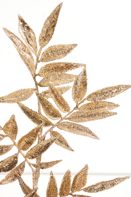 31.5" Glitter Leaf Spray - Champagne