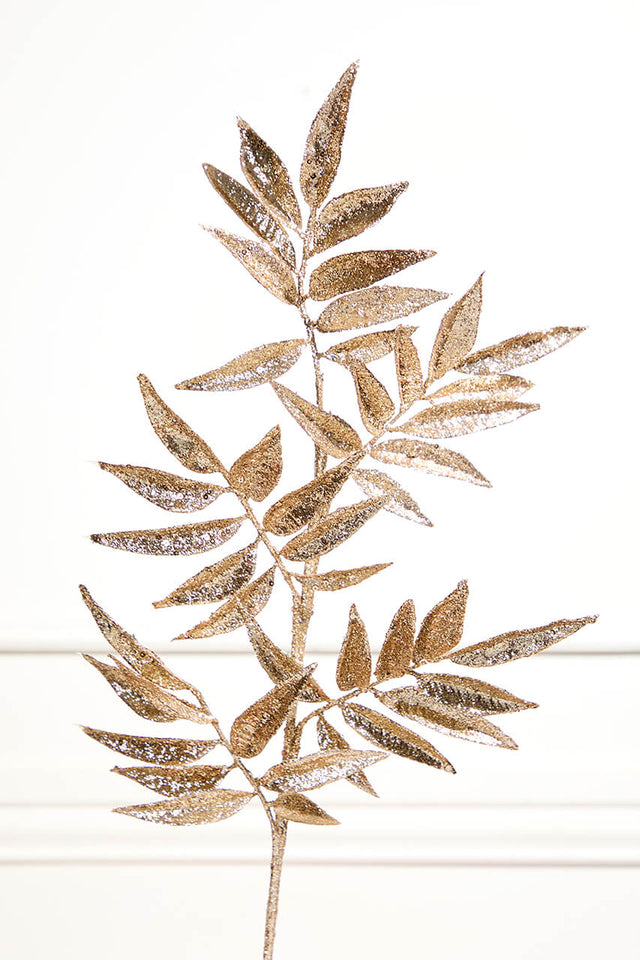 31.5" Glitter Leaf Spray - Champagne