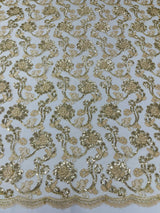 Pamela Floral Lace Polyester Fabric - Floral Corded Embroidered Sequin Lace, 50-54" Width (1 Yard)