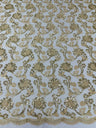 Pamela Floral Lace Polyester Fabric - Floral Corded Embroidered Sequin Lace, 50-54" Width (1 Yard)