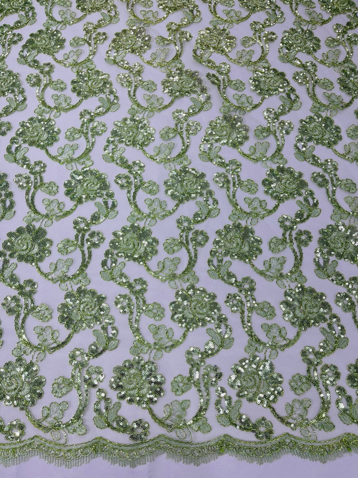 Pamela Floral Lace Polyester Fabric - Floral Corded Embroidered Sequin Lace, 50-54" Width (1 Yard)