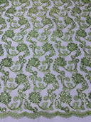 Pamela Floral Lace Polyester Fabric - Floral Corded Embroidered Sequin Lace, 50-54" Width (1 Yard)