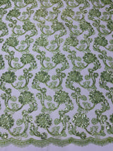 Pamela Floral Lace Polyester Fabric - Floral Corded Embroidered Sequin Lace, 50-54" Width (1 Yard)
