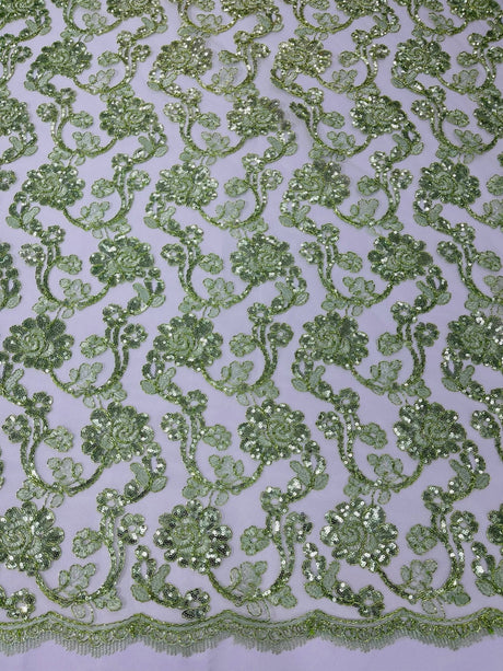 Pamela Floral Lace Polyester Fabric - Floral Corded Embroidered Sequin Lace, 50-54" Width (1 Yard)