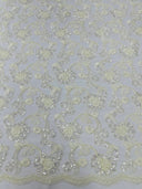 Pamela Floral Lace Polyester Fabric - Floral Corded Embroidered Sequin Lace, 50-54" Width (1 Yard)
