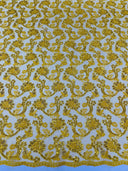 Pamela Floral Lace Polyester Fabric - Floral Corded Embroidered Sequin Lace, 50-54" Width (1 Yard)