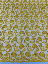 Pamela Floral Lace Polyester Fabric - Floral Corded Embroidered Sequin Lace, 50-54" Width (1 Yard)