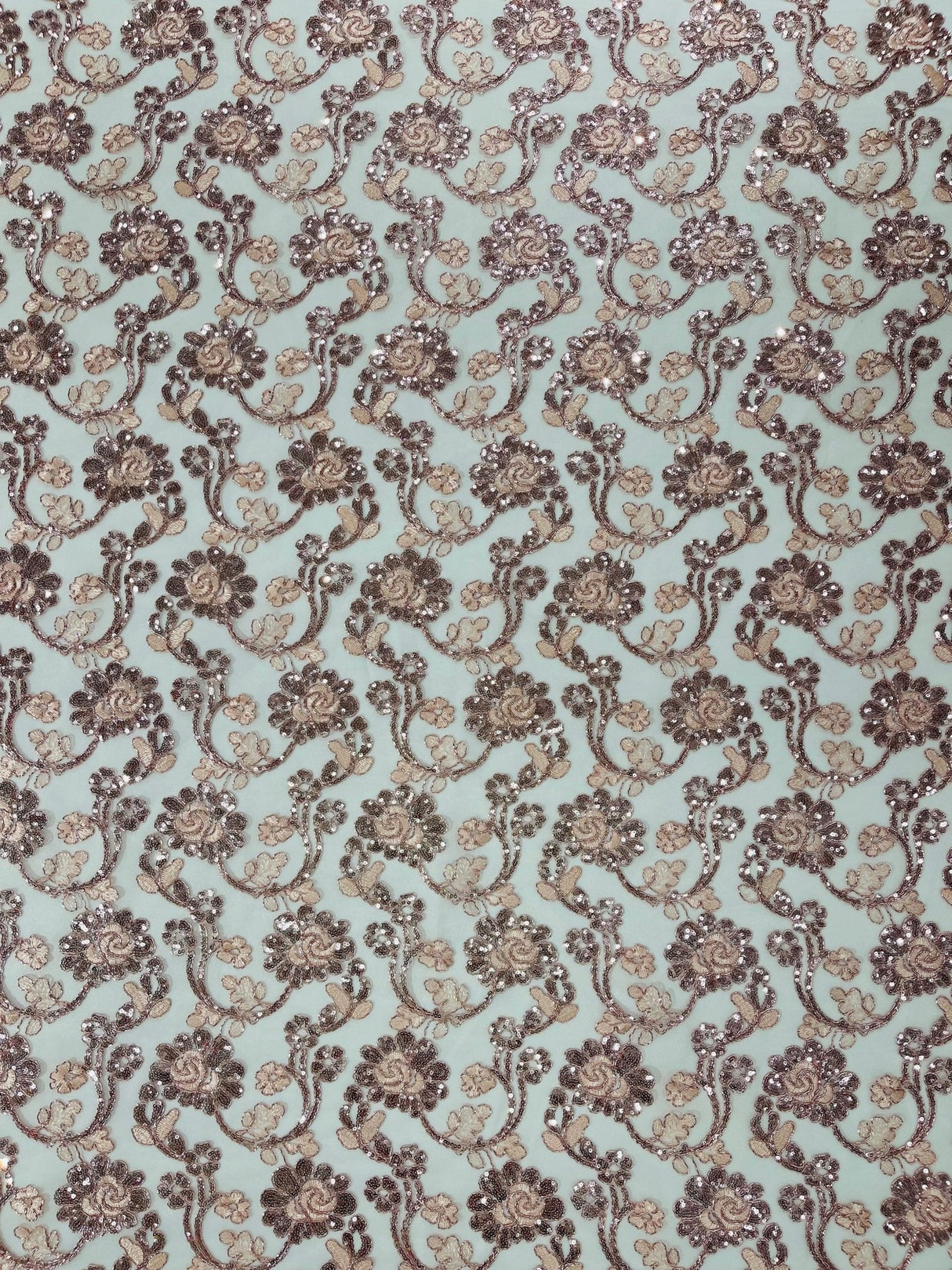 Pamela Floral Lace Polyester Fabric - Floral Corded Embroidered Sequin Lace, 50-54" Width (1 Yard)