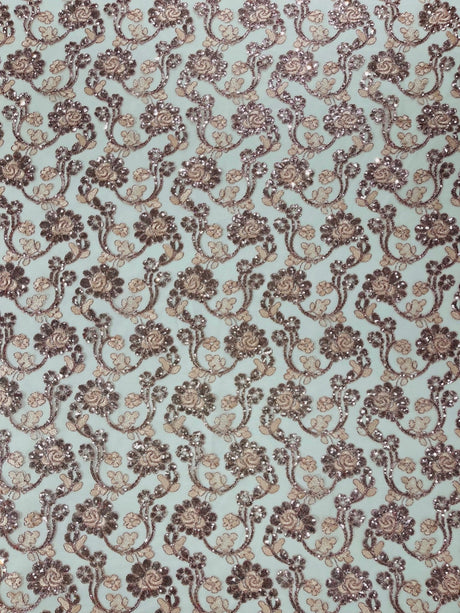 Pamela Floral Lace Polyester Fabric - Floral Corded Embroidered Sequin Lace, 50-54" Width (1 Yard)
