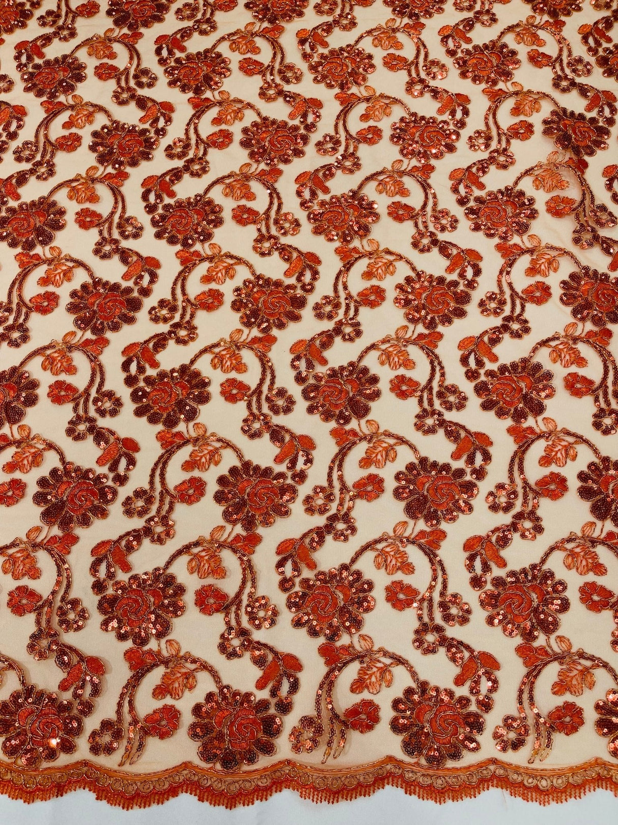 Pamela Floral Lace Polyester Fabric - Floral Corded Embroidered Sequin Lace, 50-54" Width (1 Yard)