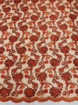 Pamela Floral Lace Polyester Fabric - Floral Corded Embroidered Sequin Lace, 50-54" Width (1 Yard)