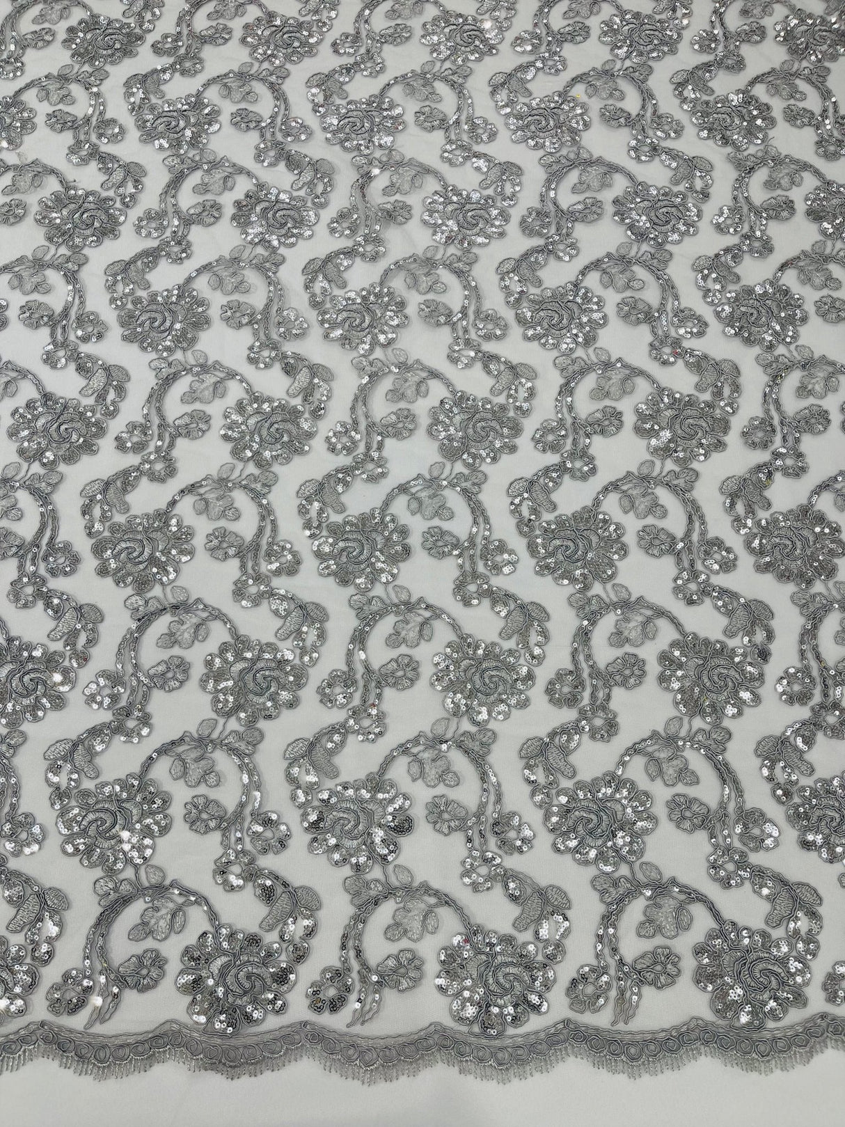 Pamela Floral Lace Polyester Fabric - Floral Corded Embroidered Sequin Lace, 50-54" Width (1 Yard)