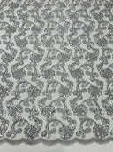 Pamela Floral Lace Polyester Fabric - Floral Corded Embroidered Sequin Lace, 50-54" Width (1 Yard)